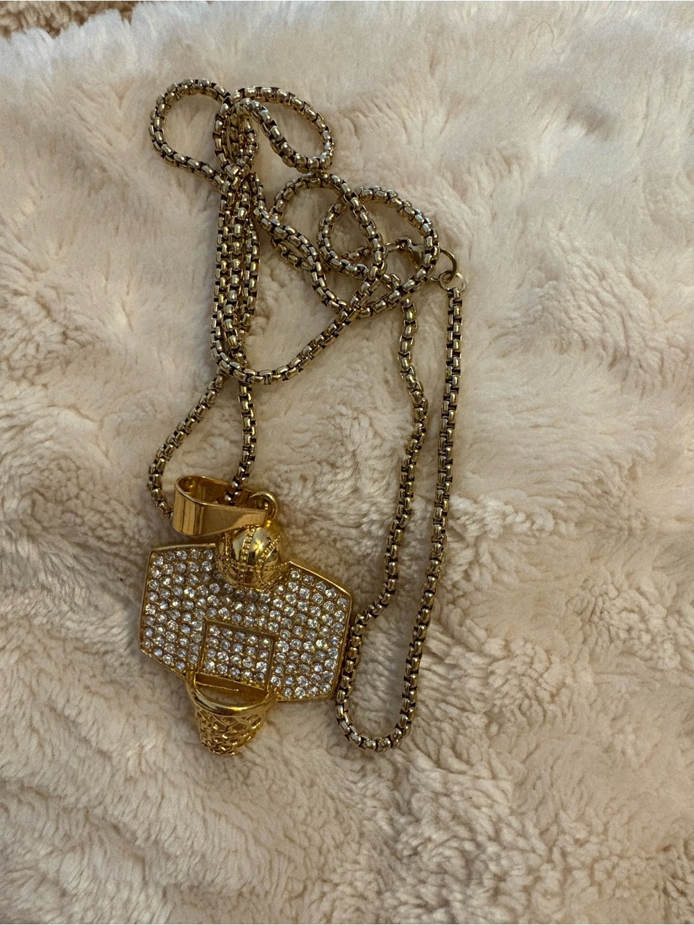 Gold Tone Crystal Basketball Pendant Necklace
